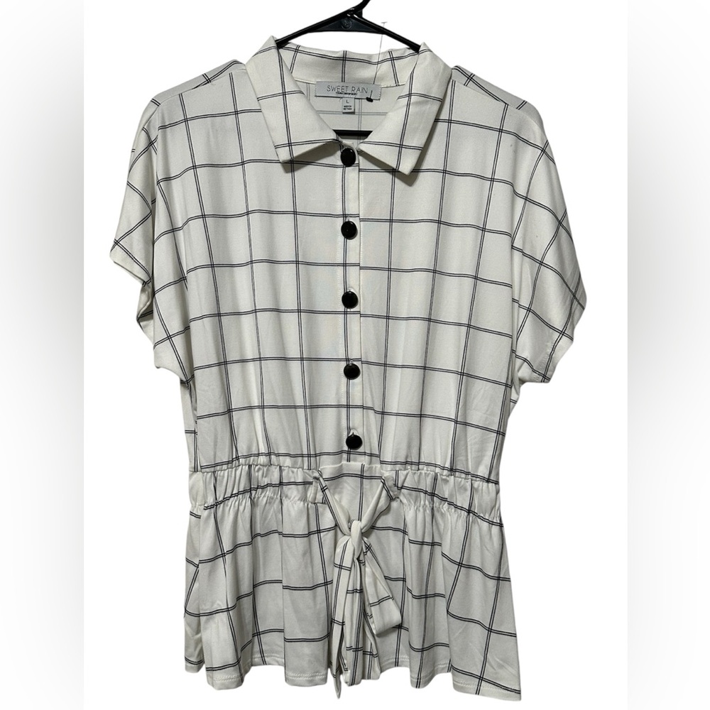 sweet rain, blouse, large black-and-white